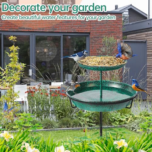 Bird Bath for Outside, 40 Inch Freestanding Birdbaths for Outdoors, Double Metal Bird Bath Feeder Bowls with Upgraded 5-Pronged Base for Garden Patio Yard Lawn Decor