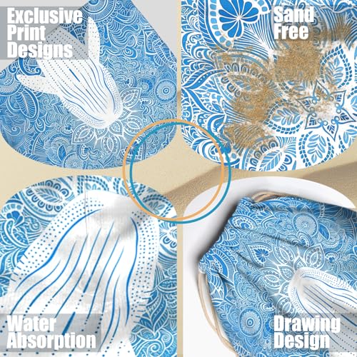 2-in-1 Convertible Towel & Backpack Microfiber Beach Towel Bag with Boho Whale - color: Mandala Whale Blue