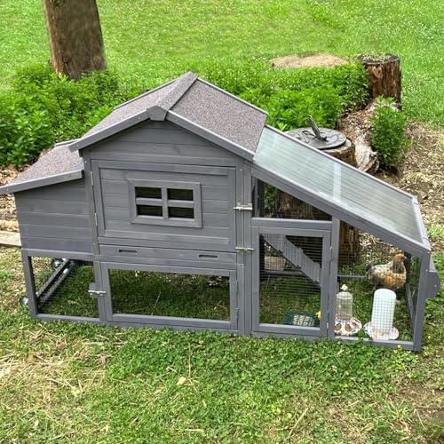 GUTINNEEN Mobile Chicken Coop with Wheels Expandable Chicken Tractor Outdoor Hen House for 2-4 Chickens 67.3" L - color: Grey