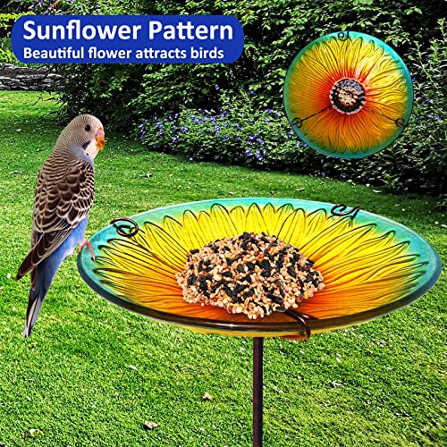 Glass Bird Bath for Outside, Standing Birdbath Yard Decor-Sunflower Yellow | Bird Bath, Sunflower Glass Birdbath Bowl Detachable, Bird Feeders with Metal Stake for Outdoors Garden Decor - color: Standing Sunflower Yellow