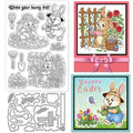 GLOBLELAND Cartoon Gardener Bunny Clear Stamps and Metal Die Cuts Spring Easter Rabbit Transparent Stamp Cute Animals Cutting Dies for Card Making Embossing Scrapbooking - style: Gardener Bunny