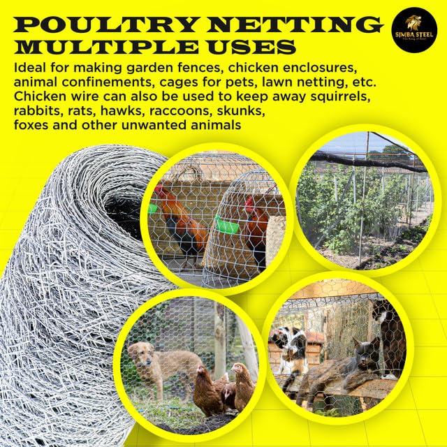 Chicken Wire 12 in x 100 FT x 2” Mesh x 20GA | Poultry Wire Netting | Hot Dipped Galvanised | Hexagonal Galvanized Mesh for Chicken Coop, Rabbit Cage, Fence Barrier PM12x100x2 - style: 12 in x 100 FT x 2 in