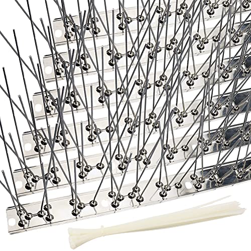 Bird Spikes Cover 21.6Feet Stainless Steel Pigeons Spikes Small Bird Spike for Roof Fence Window Mailbox(20pcs) | Easy to install, with zip ties - size: 21.7Feet(20pcs)