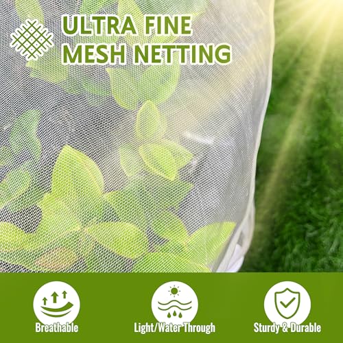 2 Pack Fruit Tree Netting Bags with Zipper and Drawstring, 4 x 5ft Ultra Fine Mesh Garden Netting Plant Cover, Bird Netting for Blueberry Bushes, Fruit Trees, Flowers (White, 4 x 5 ft) - color: White, size: 4 x 5 ft