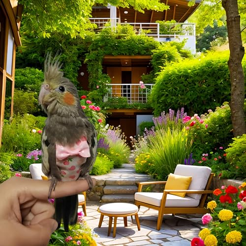 2 Pcs Bird Diapers Bird Harness Flight Suits Diapers with 80in Flying Leash Reusable Parrot Nappy with Waterproof Inner Layer for Cockatiel Budgie Conure Parakeet Lovebird-Blue&White
