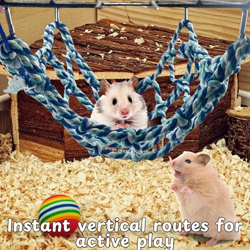 Rat Climbing Hammock for Cage Accessories, Rat Climbing Ropes and Hanging Swing Toys, Hamster Cotton Bridge Ladder Enrichment Toy, Mesh Net Platform for Parrot Bird Chinchilla Ferret (Hammock, Rope)