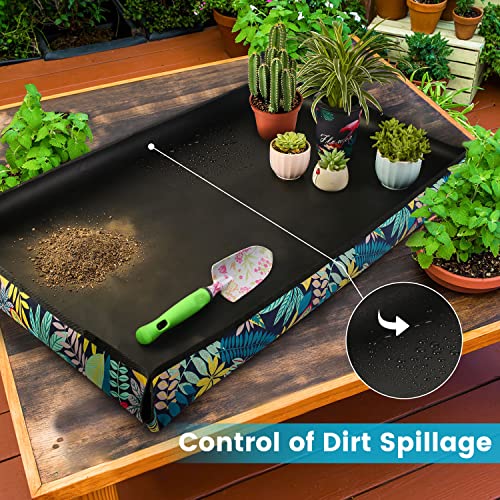 Extra Large Repotting Mat for Indoor Plant Transplanting and Mess Control 43.5"x 29.5" Thick Waterproof Potting Mat Succulent Gardening Mat Portable Foldable Potting Tray Unique Gifts for Plant Lovers - color: 1 Pcs Black Leaf Print, size: 43.5"x 29.5"