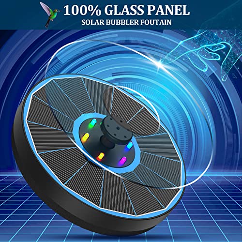Solar Fountain New, 3.5W Solar Bird Bath Fountains with Glass Panel, 2200 Battery, Hummingbird Water Features with Color LED Lights, 8 Spray Modes & 4 Fixed Pipes for Garden, Pool, Pond - color: Blue