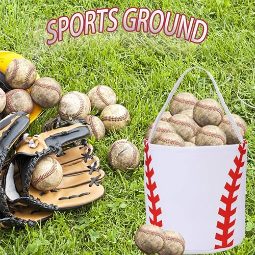 Baseball Basket for Kids Canvas Easter Egg Hunt Baskets Halloween Trick or Treat Candy Bucket for Halloween Easter - color: Basket-2