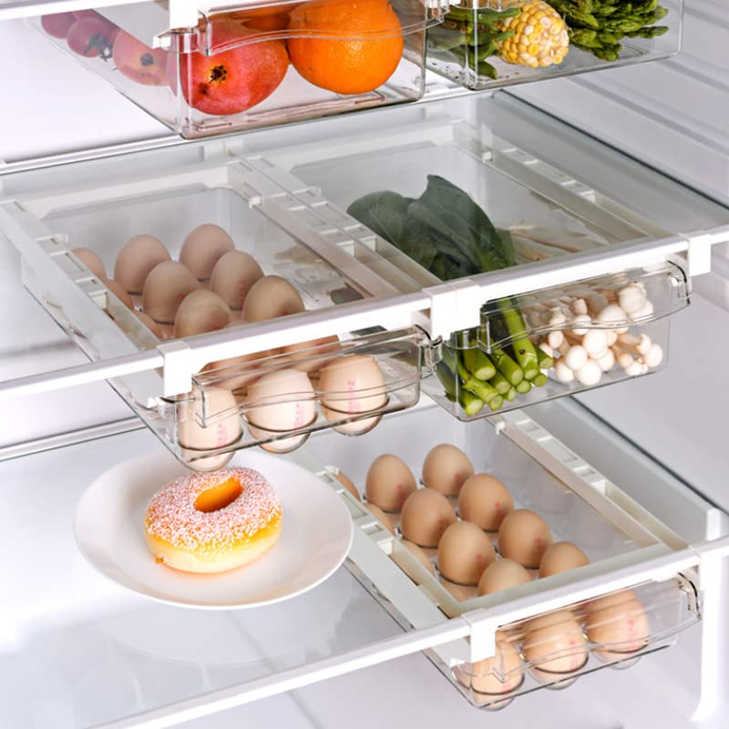 IVAILEX Egg Holder for Refrigerator, Fridge Egg Storage Tray, Clear Plastic Egg Drawer for Refrigerator, Space Saver Egg Storage Container & Organizer