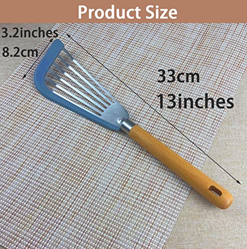 KLAQQED Fish Spatula Set for Nonstick Cookware Flexible Metal Fish Spatula Stainless Steel Small Fish Slotted Spatula Turner with Wood Handle - color: White, Wood