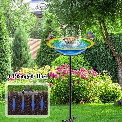 Metal Bird Bath for Outside, Garden Birdbath Bowl Freestanding Bird Feeders for Outdoors with 4 Prongs Base Stake, Standing Birdfeeders for Yard Lawn Decor (Blue Yellow) - color: Blue Yellow