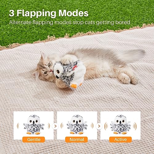 Potaroma Flapping Owl Cat Toys (No Flying), Lifelike Bird Chirp, Rechargeable Touch Activated Kitten Toy, Interactive Catnip Kicker Exercise Toys 4.0" for All Breeds | Rechargeable Touch Activated Kitten Toy, Interactive Catnip Kicker Exercise Toys 4.0 In