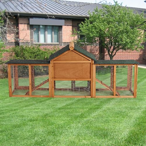 Spacious Wooden Chicken Coop Rabbit Hutch Double Side Runs | Wood, Wooden, Waterproof, Durable, Portable, Removable, Easy Clean, Versatile, Outdoor, Indoor, Garden
