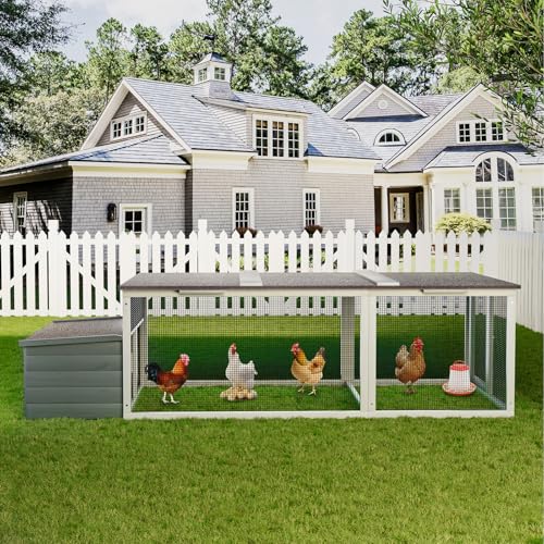 Large Chicken Coop Outdoor Wooden Chicken House with Run and Nesting Box, Walk-in Poultry Cage with Weatherproof Asphalt Roof, Secure Hen House Animal Cage for Backyard Farm Chickens Ducks Rabbits - color: color 3, size: 85.6"L x 38.6"W x 23.2"H