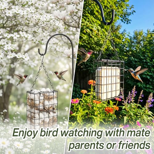 Bird Nesting Material Holder, Pet Fur Holder for Bird Nests, with Jute Fiber & Red Ribbon to Attract Wild Birds, Reusable Bird Nesting Holder for Nest Building