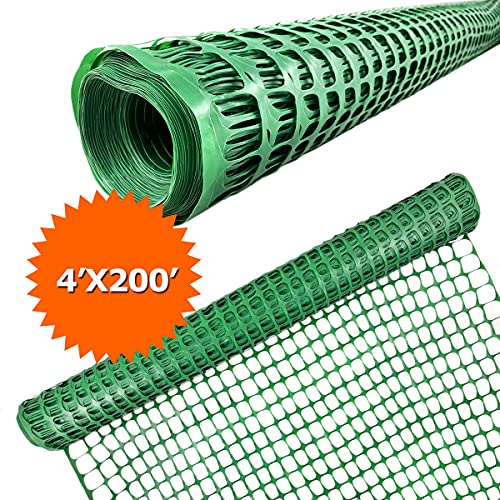 Ashman Plastic Mesh Fence, Construction Barrier Netting, Green, 4'x200' Feet, 1 Roll, Garden Fencing, Fences Wrap, Above Ground, for Snow, Poultry, Chicken, Deer, Patio, Garden Netting, Green 200 FT - color: Green, size: 200 FT