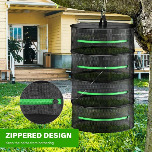 iPower 2ft 4-Layer Hanging Herb Mesh Dry Rack Foldable Drying Net with Zippers Heavy Duty Ring for Hydroponic Plant, Free Storage Bag and Hook Included - size: 4-Layer, style: Black Zippered