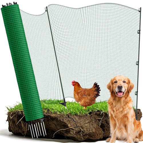 Temporary Fence with Posts,4‘x50‘ Animal Barrier Dog Portable Fencing | with Fiberglass Stake Windbreak Rope,Safety Snow Plastic Nettingfor Garden Backyard Outdoor for Chickens or Other Animals - size: 4x50FT