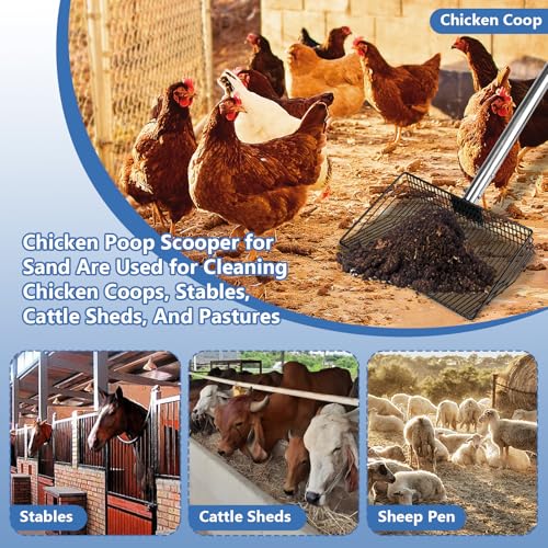 10inch Large Metal Chicken Poop Scooper, Chicken Poop Scooper for Sand with Adjustable Stainless Steel Handle, Chicken Coop Scooper for Sand Suitable for Chicken Coops, Rabbit Coops, Stables, Gardens - size: 2.3"L x 10.0"W x 64.0"H