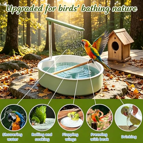 Automatic Bird Shower with Running Water, USB-Powered Circulating Water Fountain for Parrots, Cockatiels, Conures, Indoor Bird Bath with Pump, Easy to Clean Pet Bathing Station