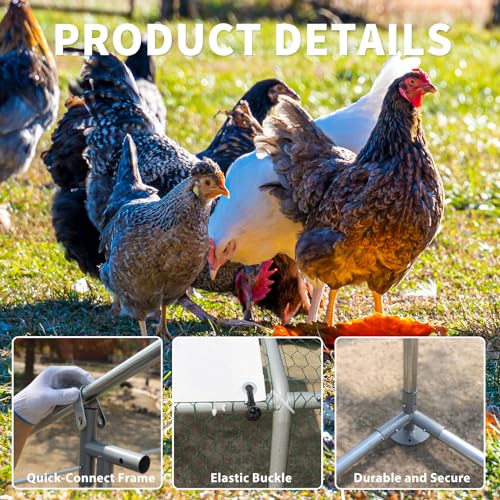 NUGRIART Large Metal Chicken Coop Walk-in Poultry Cage with Water-Resident and Anti-UV Cover Duck Rabbit Cat House Outdoor Chicken Run Pen with Spire Shaped Cage - size: 26.2’L×9.8’W×6.5’H