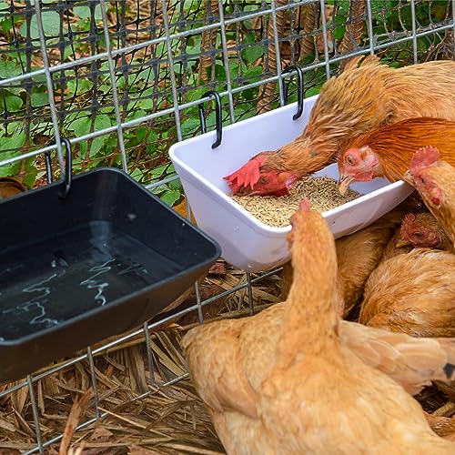 mozoba Hanging Chicken Feeder Trough for Goat Sheep Deer Poultry Duck Chicken Fence Feeder Livestock Feeding Container Goats Supplies Feeders Waterer Bucket (Black and White) - color: Black and White