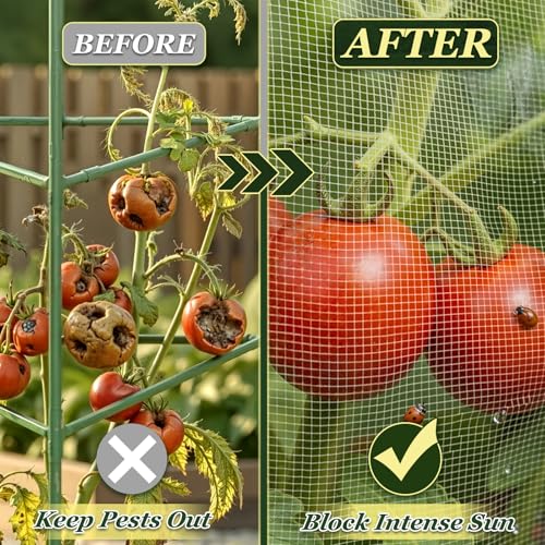 3PCS Garden Bird Netting for Triangle Tomato Cage with Zipper & Drawstring | 55" x 17.7" Inch Reusable Fine Mesh Plant Covers for Tomatoes, Fruits and Climbing Vines - size: 17.7x17.7x55in