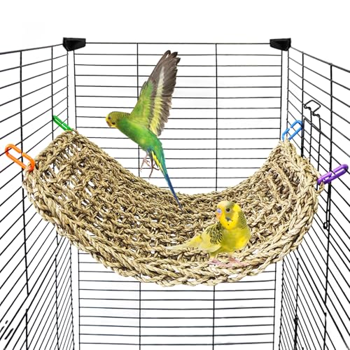 Bird Seagrass Mat 16 × 7" Parrot Natural Grass Woven Net Hammock Parakeet Climbing Rope Ladder Mat Chew Toys Cage Accessories for Pigeon Cockatiel Conure Budgie Cockatoo Rat Hamster - size: 16" × 7"