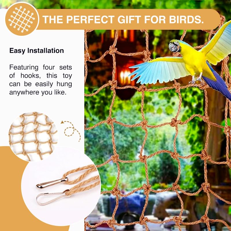 2 Packs Natural Bird Rope Net Parrot Swing Hammock for Birds Parrot Ladder Macaw Hanging Hammock Activity Toy for Rats Parakeet Cockatiel Cockatoo Conure African Grey Budgie（M 14x11inch） - size: M 14x11inch