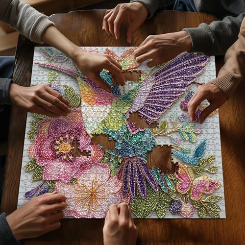 Hummingbird Diamond Art Puzzle for Adults 1000 Piece, PICKFORU Animal Puzzles Crystal Bird Jewel Art, Nature Garden Flower Jigsaw Puzzle - style: Hummingbird Diamond Puzzles
