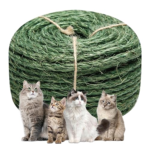 Green Sisal Rope, 1/4 Inch, 32-Feet, for Cat Scratching Post, DIY Hemp Twine, 6mm, 10m - color: Green, size: 1/4 inch by 32 feet