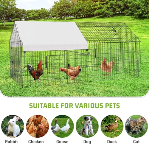 NUGRIART Metal Chicken Coop 83"×38" Chicken Run with Waterproof Cover Portable Poultry Cage Walk in Hen House Outdoor Backyard Farm Animal Enclosure Crate Pet Playpen Exercise Pen for Rabbit Duck - size: 83.0"L x 38.0"W x 34.0"H