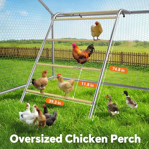 10 x 13.2 x 6.4 FT Metal Chicken Coop, Chicken Run with Cover | Walk-in Chicken Coop, Waterproof Cover, Side Hardware Cloth, Roosting Perch, reinforced frame, Backyard & Farm Use - size: 13.1x10.1Ft
