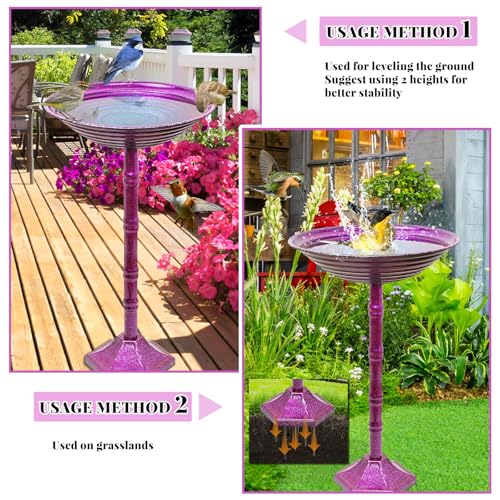 Metal Bird Bath for Outdoors, 28.4" Freestanding Garden Metal Birdbaths with Stable Upgrades Stake, Easy to Clean Birdfeeder for Outside Garden Yard Lawn Decor(Gradient Purple) - color: Gradient Purple