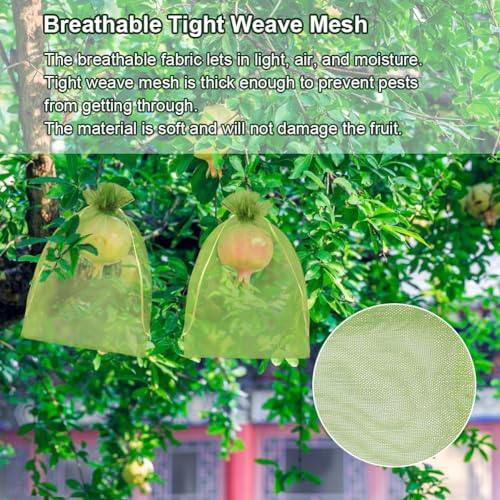 Shintop 100Pcs Fruit Protection Bags, 8x12 Inch Green Grape Netting Cover | Drawstring Garden Bags, Fine Mesh Pest Barrier, Breathable Organza, Lightweight for Delicate Stems, For Apples, and Tomatoes - size: 8x12 inch