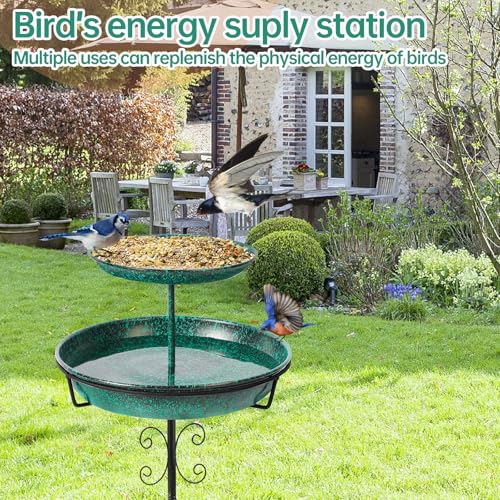 Bird Bath for Outside, 40 Inch Freestanding Birdbaths for Outdoors, Double Metal Bird Bath Feeder Bowls with Upgraded 5-Pronged Base for Garden Patio Yard Lawn Decor