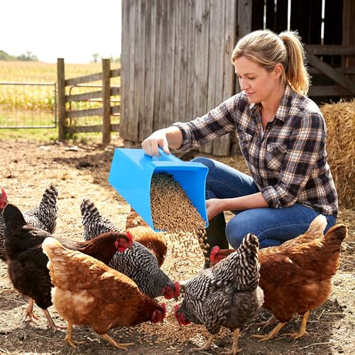2 Pcs Large Feed Scoop 128 oz Plastic Grain Scoop Ice Seed Enclosed Bucket Utility Shovel with Side Handle for Horse Bird Chicken Livestock Animal Dry Food Restaurant Kitchen (Blue)