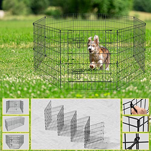 Artmalle Dog Playpen 30 Inch, 8-Panel Rustproof Foldable Fence with Door | Rustproof 8-panel metal playpen with door folds flat, sets up tool-free, and forms multiple shapes indoors or outdoors. - style: 24'' x 30'' x 8PCS