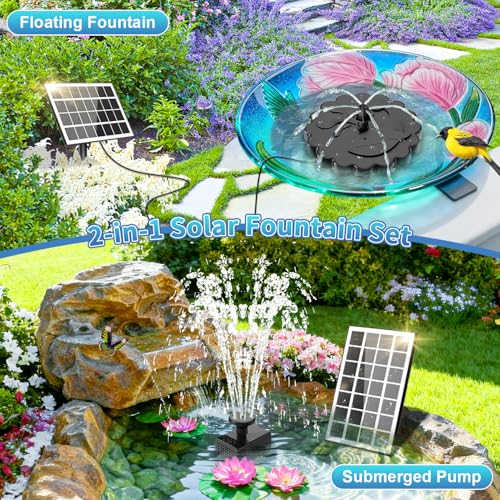 SZMP 3.5W Solar Fountain Pump, All-Glass Panel Solar Water Pump Kit with Stake & 4 Anti-Drift Rods, 9.8FT Cable 8 Nozzles for Bird Bath, Garden, Backyard, Fish Tank
