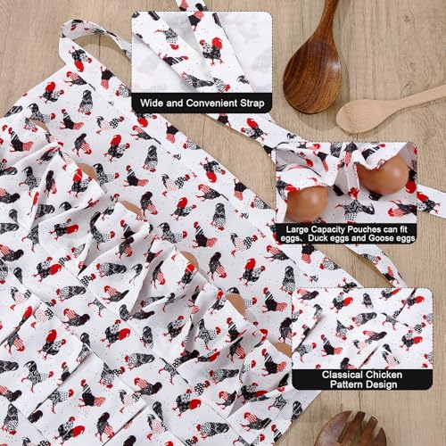 Egg Collecting Apron, 12 Pouches Chicken Egg Apron | Farmhouse Aprons for Chicken, Duck, Goose, Poultry Collection - color: Red-tailed Chicken, size: 49*52cm