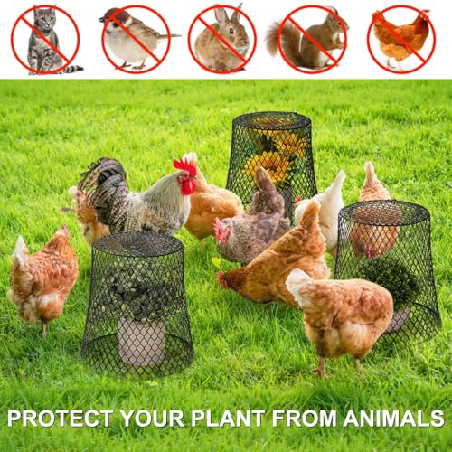 SOUJOY 10 Pcs 8"x8" Chicken Wire Plant Protect Covers, Metal Garden Cloche | UV-Resistant, Rustproof Metal Mesh with 30 Stakes & 20 Labels, Keeping Bunnies Chicken Squirrels Birds Out, Allows Airflow