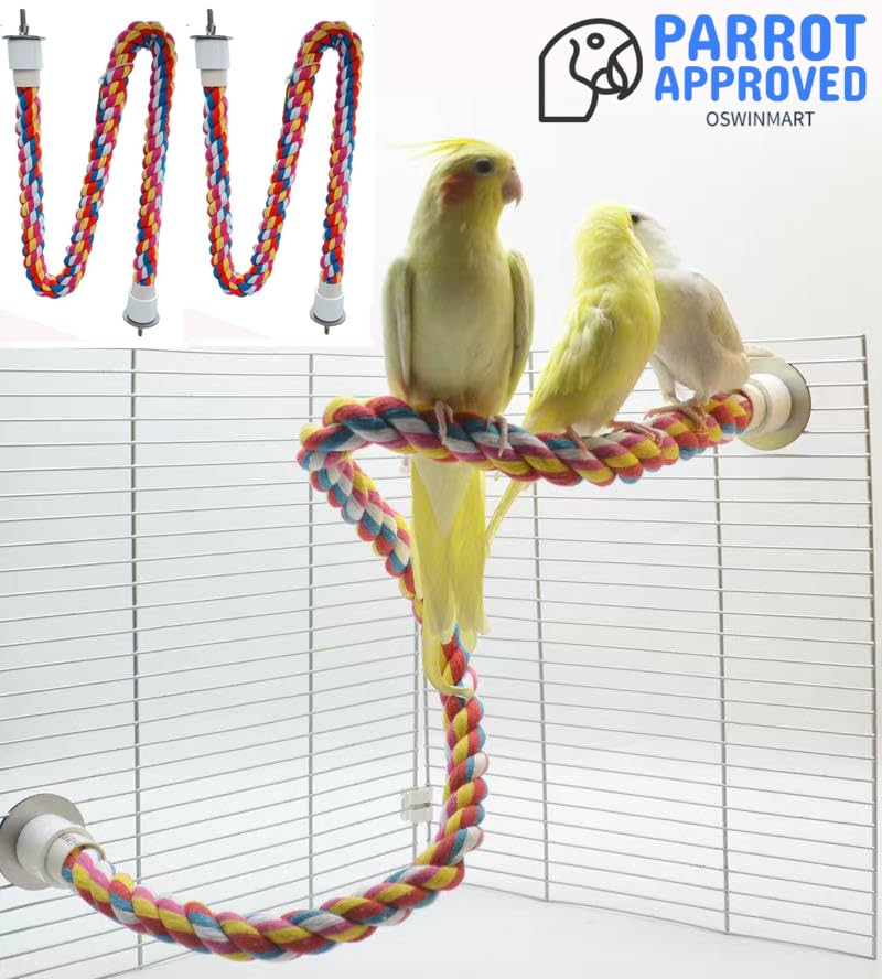 2pcs 48inch(122cm) Parrot Rope Perches,Bendable Climbing Standing Chew Cage Toys Heavyduty Made Bungee Toys for Large to Regular Size Birds - color: Red yellow blue, size: 48'x2