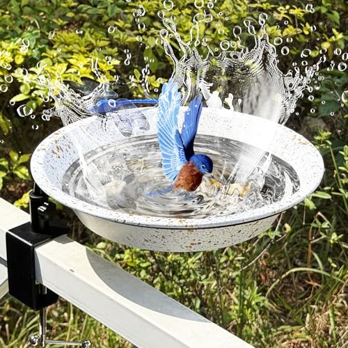 Deck Mounted Birdbath 11.4 inch Bird Feeder for Deck Railing with Adjustable Sturdy Metal Clamp Balcony Railing Birdbaths for Garden Decor in White Color - color: White