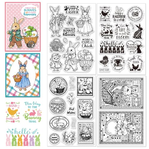 CHGCRAFT 4 Pcs Easter Theme Pattern Clear Stamps Easter Bunny and Chicken Silicone Stamp Seal for DIY Scrapbooking and Card Making Paper Craft Decor 6.3 × 4.3 Inch - style: Easter Theme