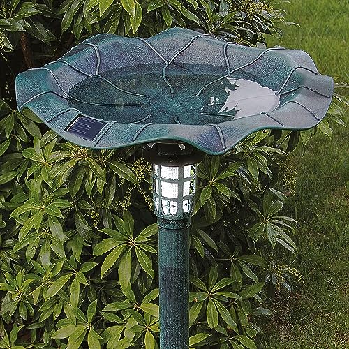 Westcharm 30 Inch Solar Powered LED Lighted Birdbath with Planter Bowl for Outdoors Yard Outside Outdoor Garden Decoration Pedestal Base Stand - Verdigris Green Polyresin Solar Bird Bath with Planter - color: Green, size: 30 Inch Tall