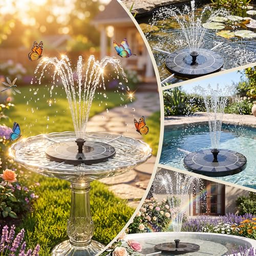 AISITIN 2.5W Solar Fountain, Solar Water Pump with 6 Nozzles & 4 Fix Rods | 2026 New Solar Bird Bath Fountains for Gardens, Small Pools, Ponds, Fish Tanks and Outdoor Water Features