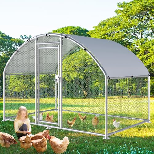 Large Metal Chicken Coop, Chicken Runs for Yard with Cover Walk-in Poultry Cage for 8 10 16 Chickens,Chicken Pen Duck Coop with Round Water-Resident Top and Feeding Door,Hen House 6.4Lx9.84Wx6.23'H FT - size: 6.4'L x 9.84'W x 6.23'H