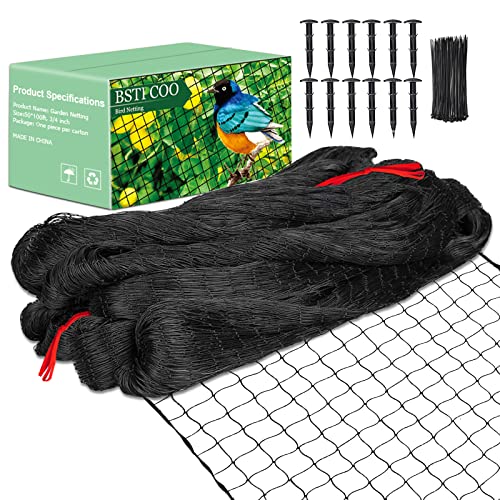 BSTPCOO Bird Netting 50'x100' with 3/4" Mesh Hawk Net for Chicken Run | Heavy Duty Nylon Netting, Poultry Netting, Aviary Net for Chicken Coop Roof, Garden Nettings for Fruit Trees Vegetable - size: 50'×100'-3/4''