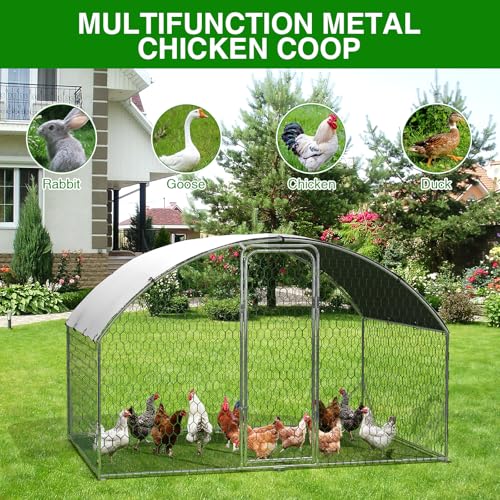 Garvee Metal Chicken Run, 9.8 x 6.5 x 6.5 Ft Metal Chicken Coop for Yard with Waterproof and Anti-Ultraviolet Cover, Dome Roof Walk in Chicken House, Poultry Cage for Hen, Duck and Rabbit - size: 118.1"L x 78.7"W x 78.7"H